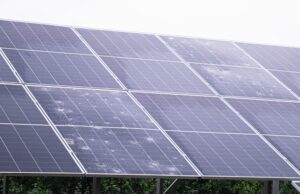 Solar panels with visible hail damage