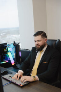 Denham Lawyer working on a computer